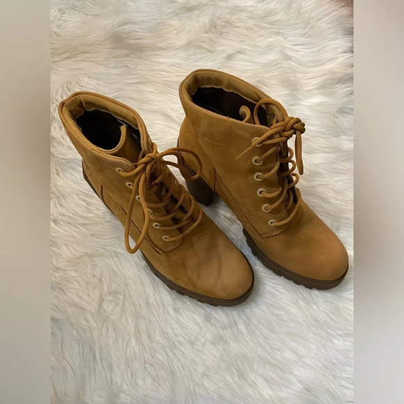 SOLD Timberland Women's Lana High Heel Wheat Leather Boots Size 9 - Picture 12 of 16